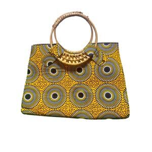 Yellow African print handbag with bamboo wristlets